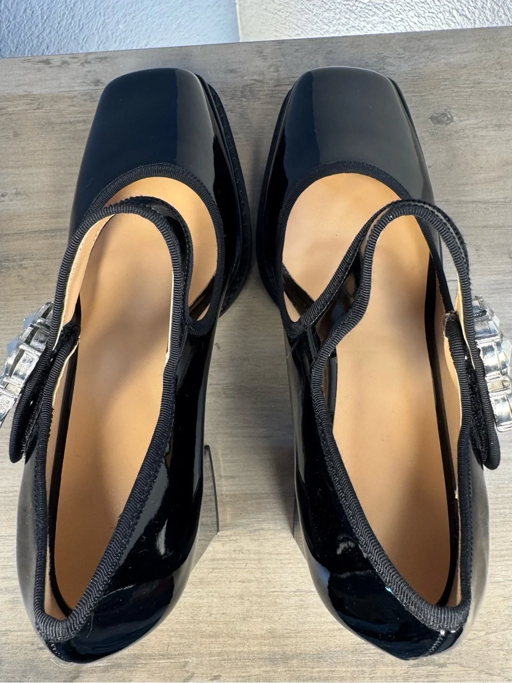 Goth Halloween Black Patent Platform Mary Jane Crystal Buckle Sz 9